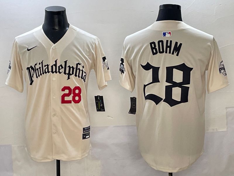Men 2025 Philadelphia Phillies #28 Bohm Cream Five generations Joint Name Nike MLB Jersey style 2